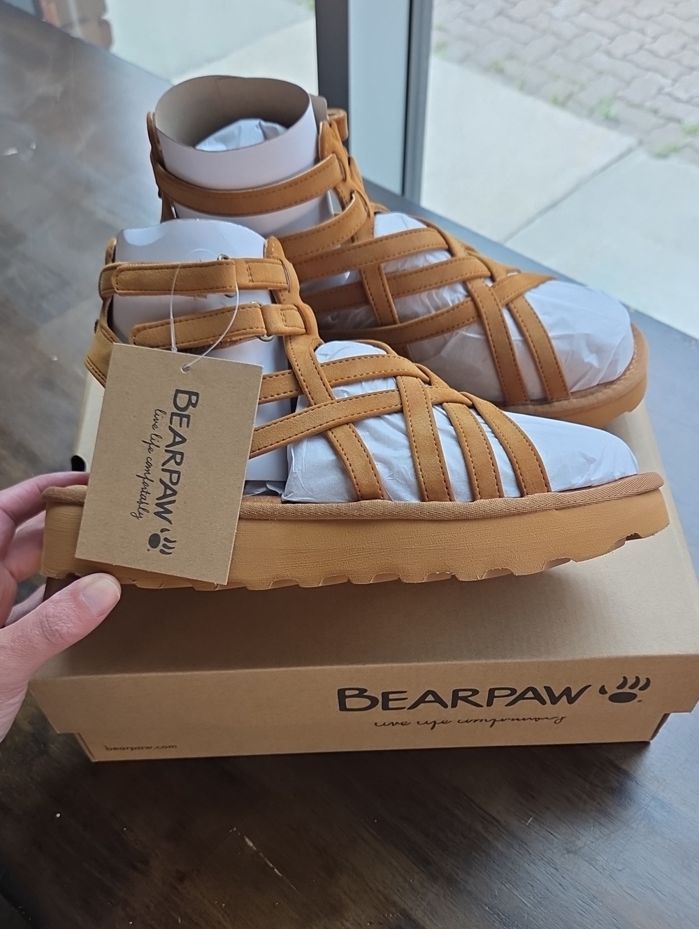 BearPaw Size 9 Women's Tan Strappy Sandals with Ankle Buckle NEW